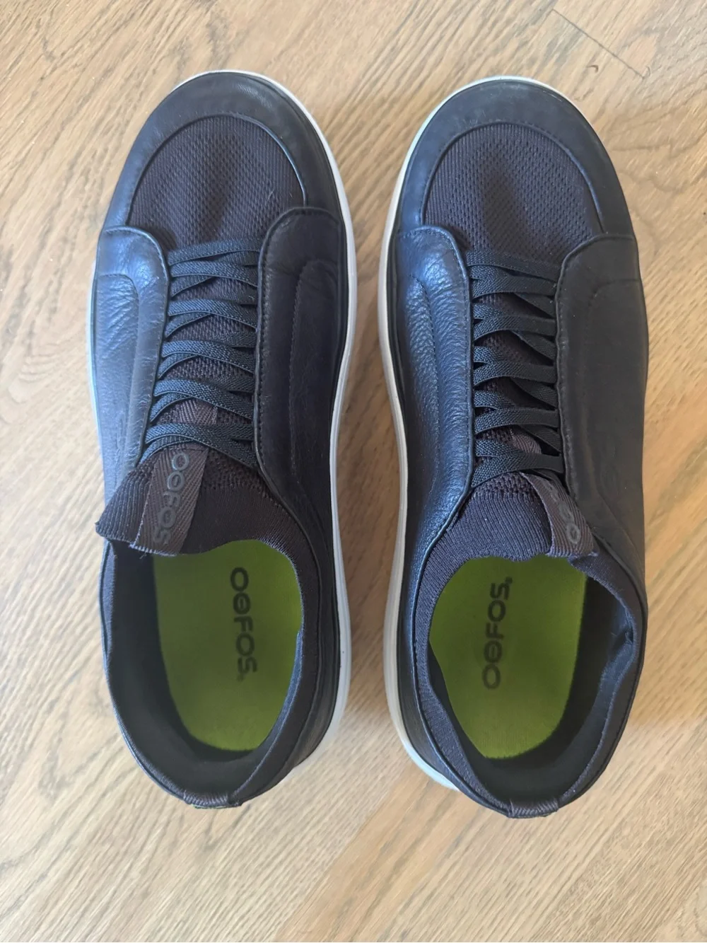 OOFOS Size 12 Men's Club Plus Casual Black Leather Sneakers